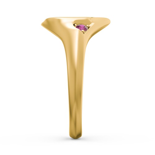 Women's Abstract Signet Ring with Accent Stone – 18K Gold Plated Silver with Ruby
