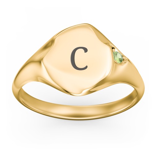 Women's Abstract Signet Ring with Accent Stone – 18K Gold Plated Silver with Peridot