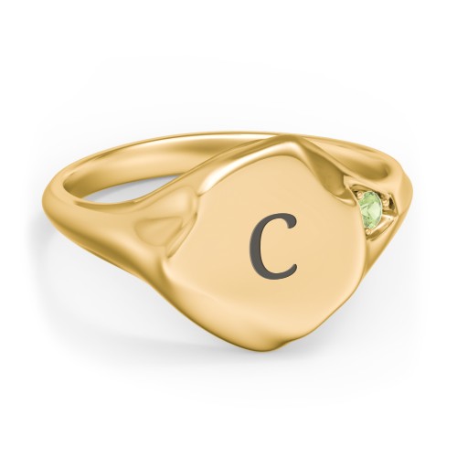 Women's Abstract Signet Ring with Accent Stone – 18K Gold Plated Silver with Peridot