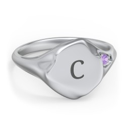 Women's Abstract Signet Ring with Accent Stone in 925 Sterling Silver with Amethyst