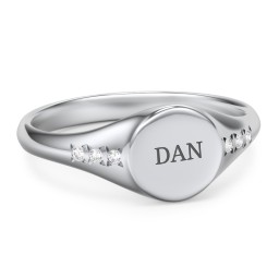 Women's Small Round Signet Ring with Accent Stones