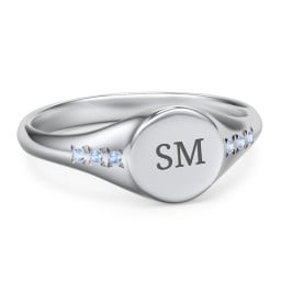 Women's Small Round Signet Ring with Accent Stones