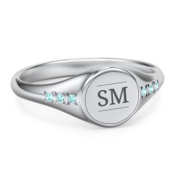 Women's Small Round Signet Ring with Accent Stones