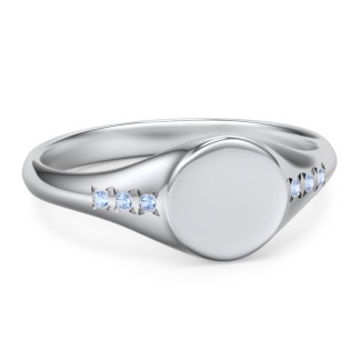 Women's Small Round Signet Ring with Accent Stones