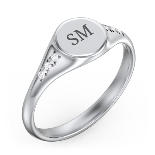 Women's Small Round Signet Ring with Accent Stones