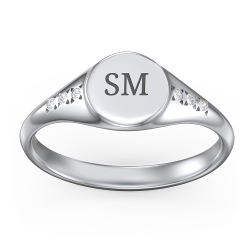 Women's Small Round Signet Ring with Accent Stones
