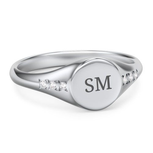 Women's Small Round Signet Ring with Accent Stones