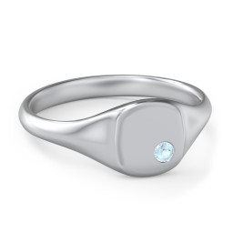 Women's Small Square Signet Ring with Accent Stone in 925 Sterling Silver