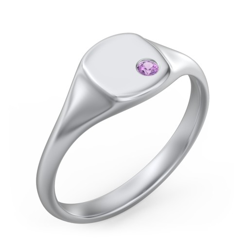 Women's Small Square Signet Ring with Accent Stone – Sterling Silver with Amethyst