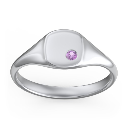 Women's Small Square Signet Ring with Accent Stone – Sterling Silver with Amethyst