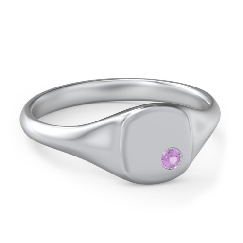Women's Small Square Signet Ring with Accent Stone – Sterling Silver with Amethyst