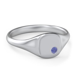 Women's Small Square Signet Ring with Accent Stone in 925 Sterling Silver with Blue Sapphire