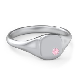 Women's Small Square Signet Ring with Accent Stone in 925 Sterling Silver with Pink Tourmaline