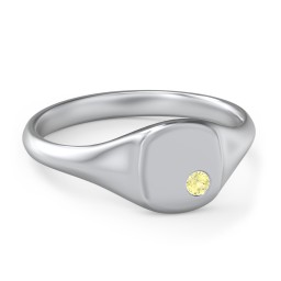 Women's Small Square Signet Ring with Accent Stone in 925 Sterling Silver with Citrine