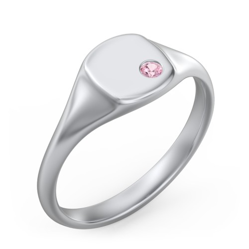 Women's Small Square Signet Ring with Accent Stone – Sterling Silver with Pink Tourmaline