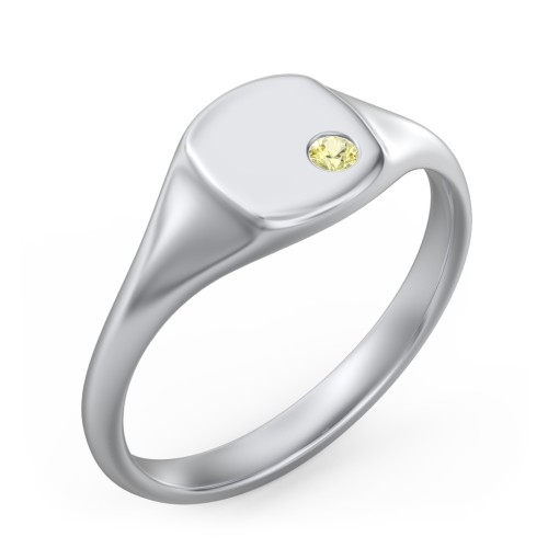 Women's Small Square Signet Ring with Accent Stone – Sterling Silver with Citrine