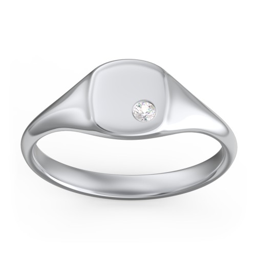 Women's Small Square Signet Ring with Accent Stone – Sterling Silver with Cubic Zirconia
