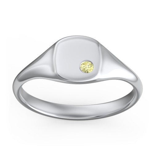 Women's Small Square Signet Ring with Accent Stone – Sterling Silver with Citrine