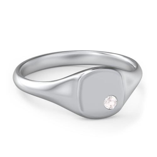 Women's Small Square Signet Ring with Accent Stone – Sterling Silver with Cubic Zirconia