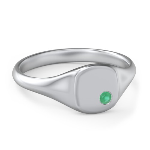 Women's Small Square Signet Ring with Accent Stone – Sterling Silver with Emerald