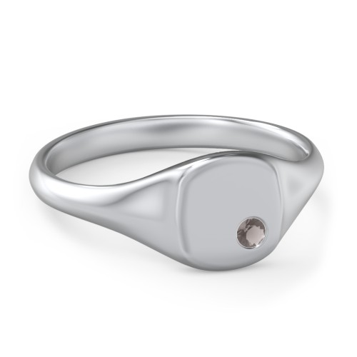 Women's Small Square Signet Ring with Accent Stone – Sterling Silver with Smokey Quartz