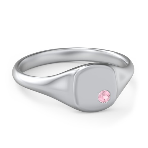 Women's Small Square Signet Ring with Accent Stone – Sterling Silver with Pink Tourmaline