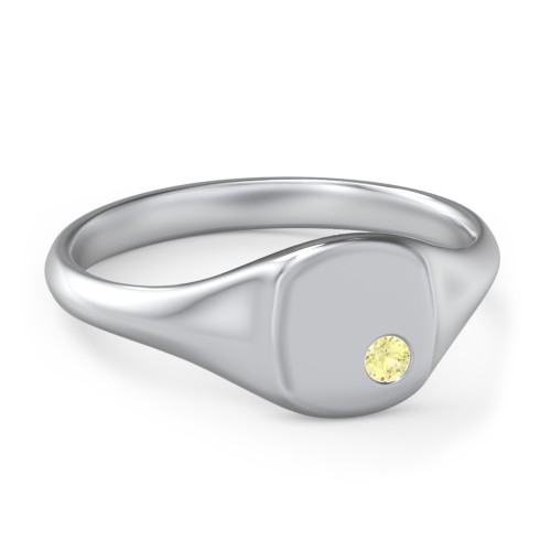 Women's Small Square Signet Ring with Accent Stone – Sterling Silver with Citrine