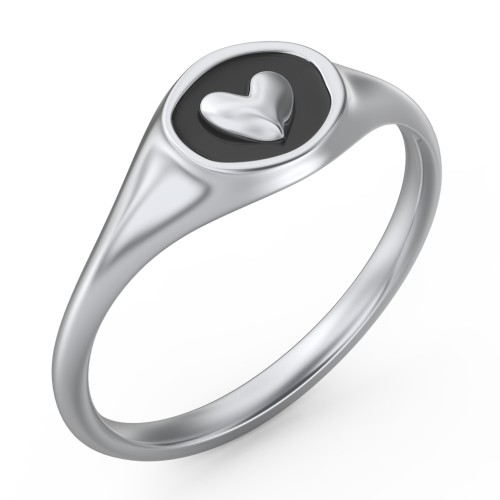 Women's Heart Signet Ring with Cold Enamel