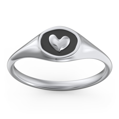 Women's Heart Signet Ring with Cold Enamel