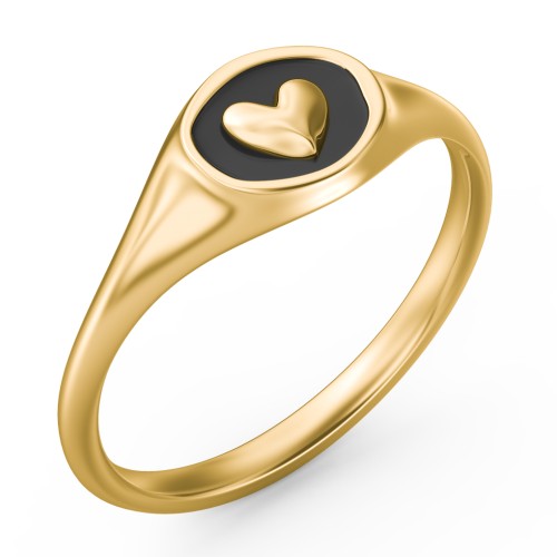 Women's Heart Signet Ring with Cold Enamel – 10K Yellow Gold