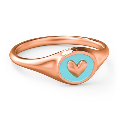 Women's Heart Signet Ring with Cold Enamel