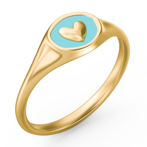 Women's Heart Signet Ring with Cold Enamel – 10K Yellow Gold