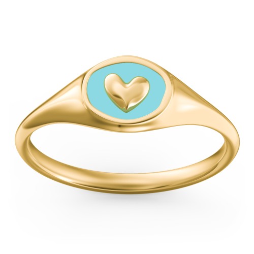 Women's Heart Signet Ring with Cold Enamel – 10K Yellow Gold