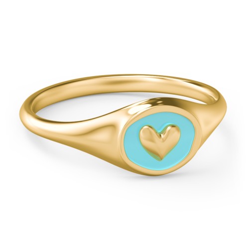 Women's Heart Signet Ring with Cold Enamel – 10K Yellow Gold