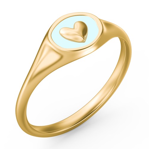 Women's Heart Signet Ring with Cold Enamel – 10K Yellow Gold