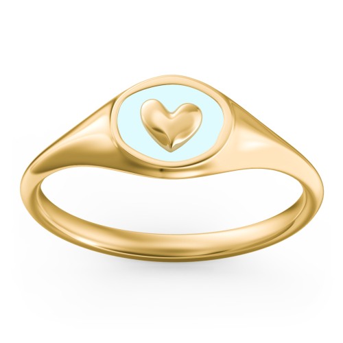 Women's Heart Signet Ring with Cold Enamel – 10K Yellow Gold