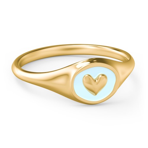 Women's Heart Signet Ring with Cold Enamel – 10K Yellow Gold