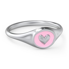 Women's Heart Signet Ring with Cold Enamel – 10K Yellow Gold