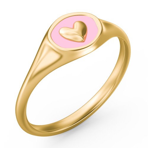 Women's Heart Signet Ring with Cold Enamel – 10K Yellow Gold