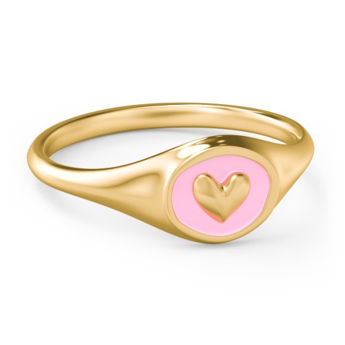 Women's Heart Signet Ring with Cold Enamel – 10K Yellow Gold
