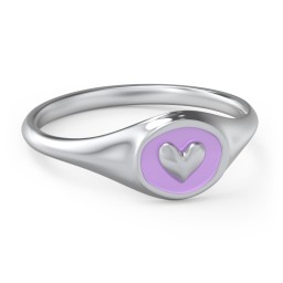 Women's Heart Signet Ring with Cold Enamel in 925 Sterling Silver