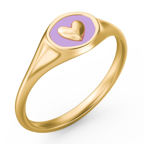Women's Heart Signet Ring with Cold Enamel – 10K Yellow Gold