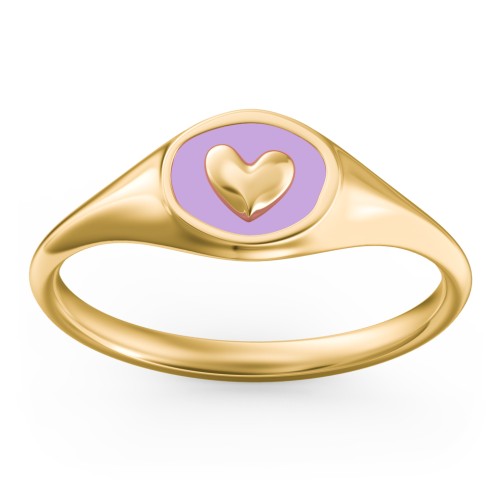 Women's Heart Signet Ring with Cold Enamel – 10K Yellow Gold