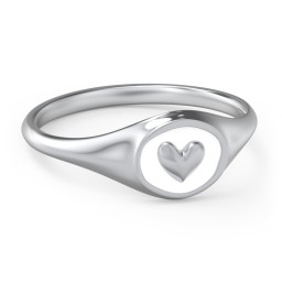 Women's Heart Signet Ring with Cold Enamel