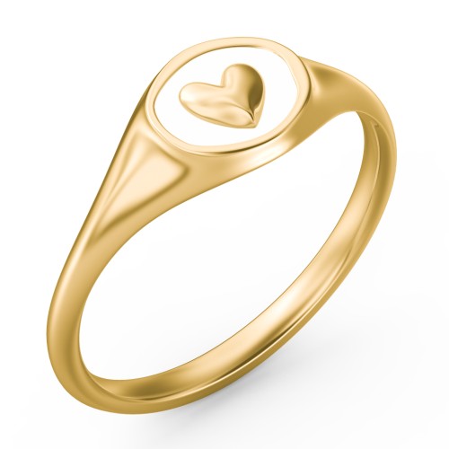 Women's Heart Signet Ring with Cold Enamel – 10K Yellow Gold