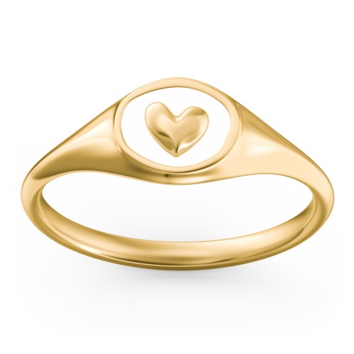 Women's Heart Signet Ring with Cold Enamel – 10K Yellow Gold