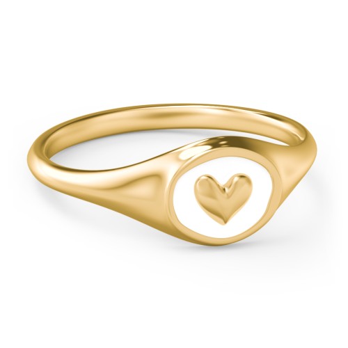 Women's Heart Signet Ring with Cold Enamel – 10K Yellow Gold