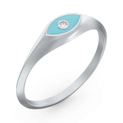 Women's Evil Eye Signet Ring with Accent Stone – Sterling Silver with White Premium Zirconia