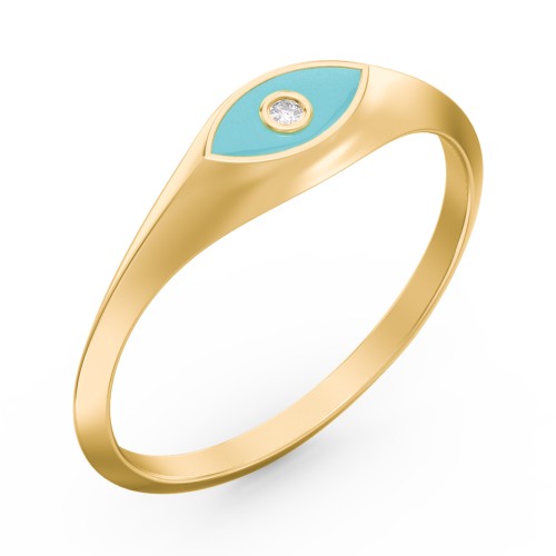 Women's Evil Eye Signet Ring with Accent Stone – 10K Yellow Gold with White Premium Zirconia