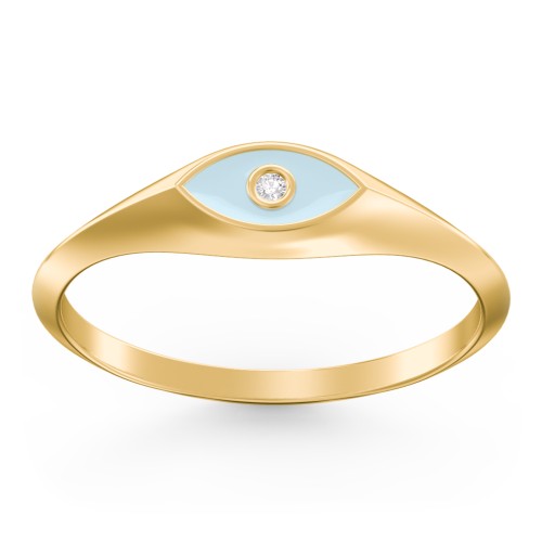 Women's Evil Eye Signet Ring with Accent Stone – 10K Yellow Gold with White Premium Zirconia